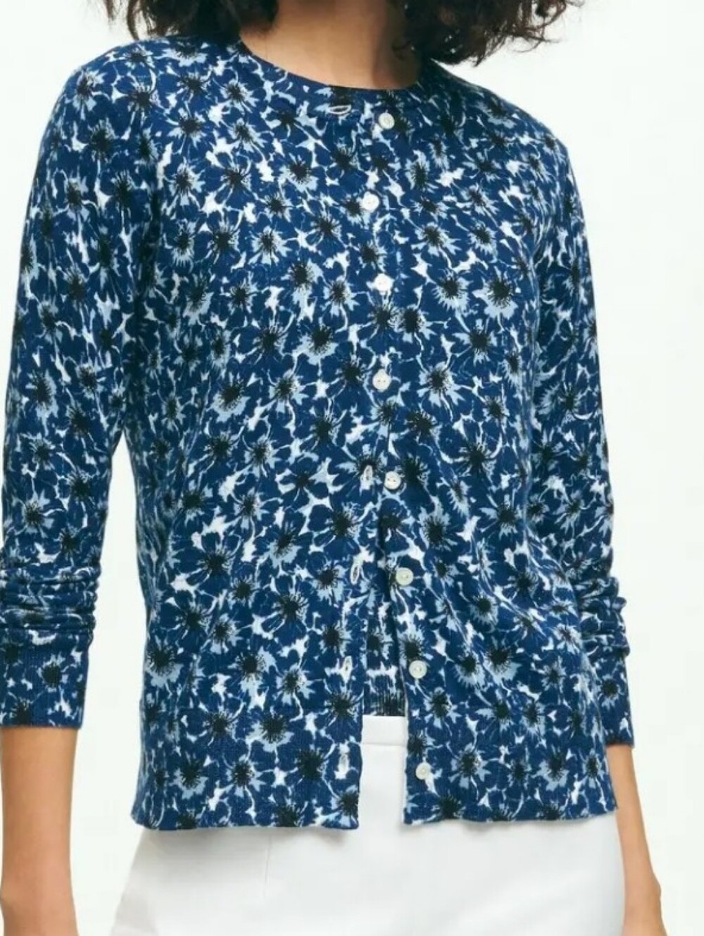 Brooks Brothers Cotton Cardigan Sweater In Blue Floral